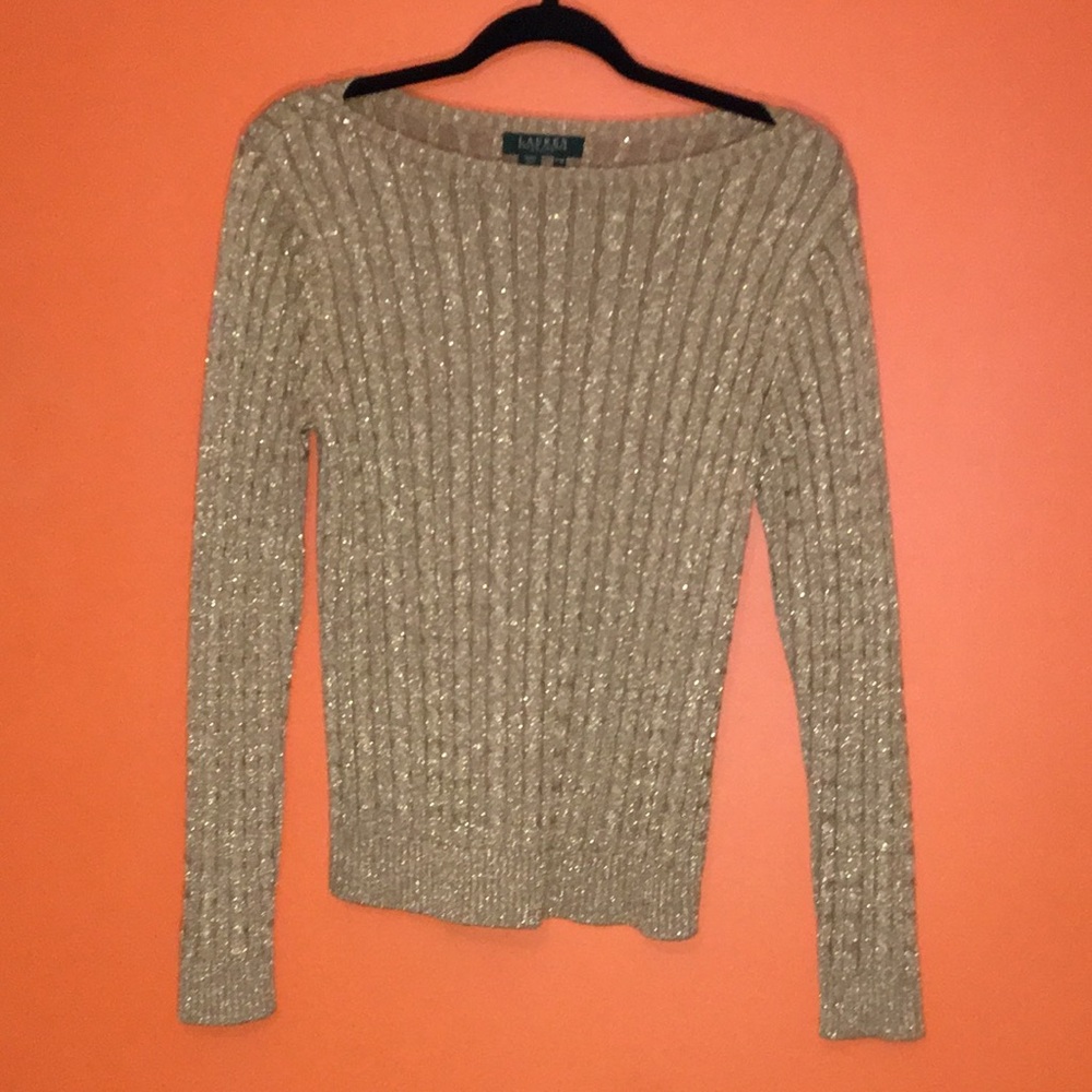 Lauren Ralph Lauren Sparkle Gold Glitter Thread Silk Sweater Petite Medium 6/8